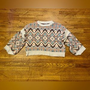 Women’s Cream Geometric Crop Sweater